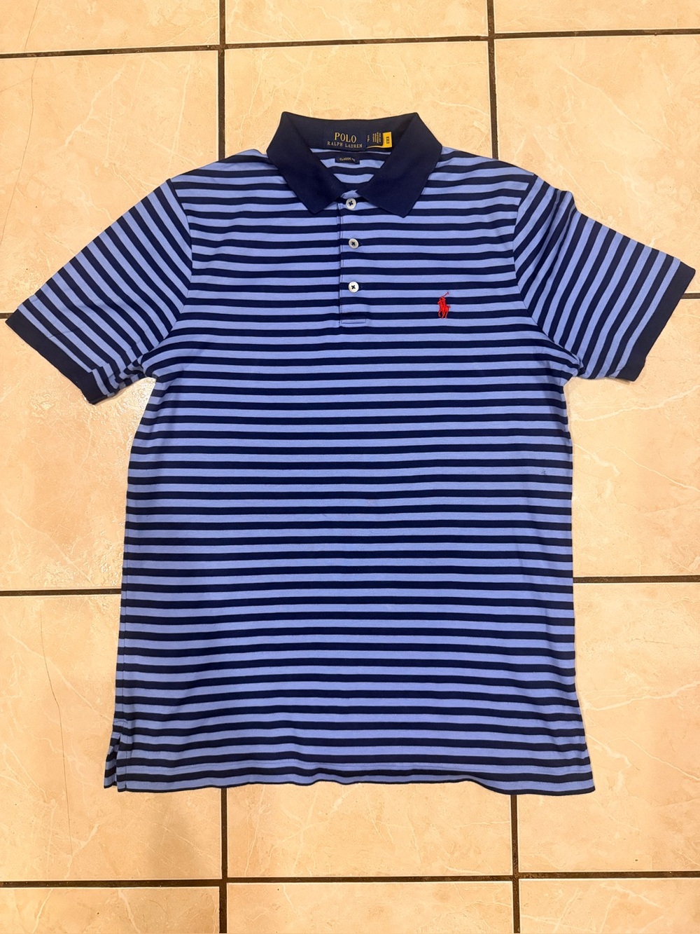 Polo by Ralph Lauren Navy & Light Blue Striped Polo Shirt Size Small